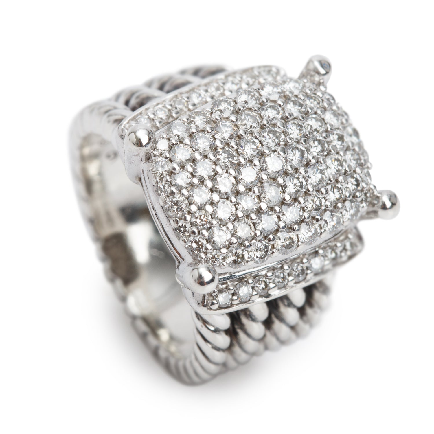 David Yurman Sterling Silver Diamond Wheaton Ring, 16.7 MM Size 5.75 w/ Box