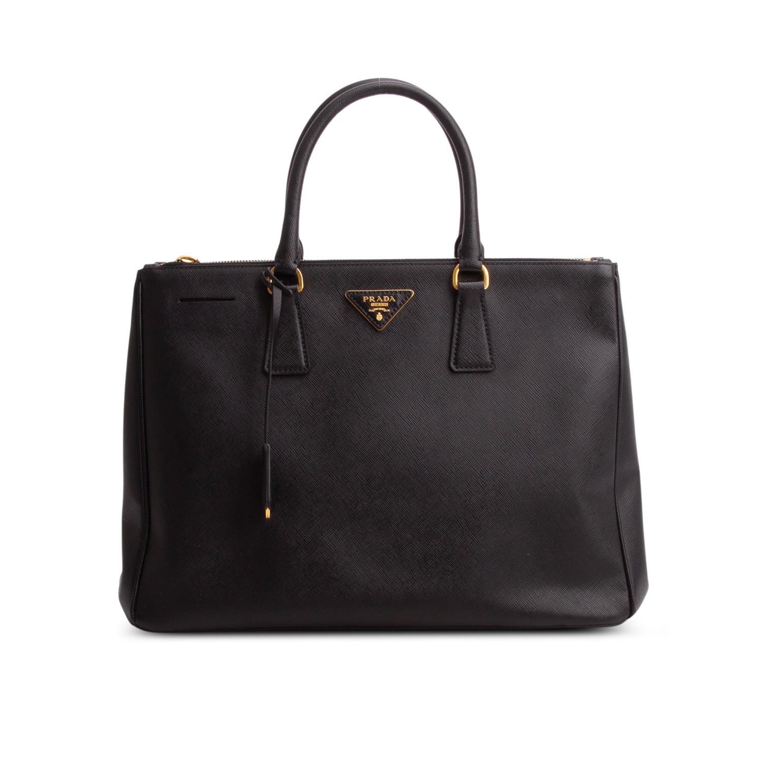 Prada Black Saffiano Lux Large Double Zip Galleria Tote