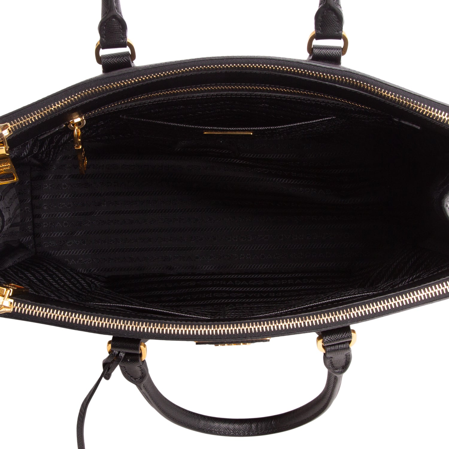 Prada Black Saffiano Lux Large Double Zip Galleria Tote