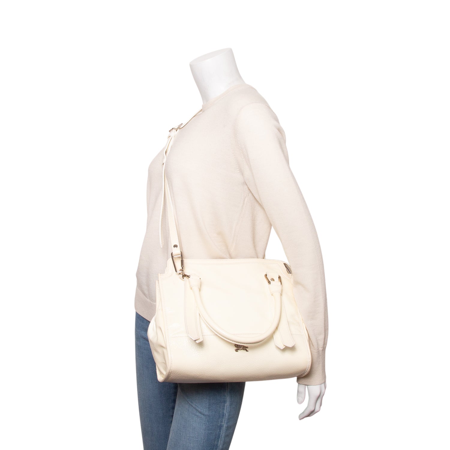 Burberry Cream Patent Leather Tote w/ Strap & Authenticity Card