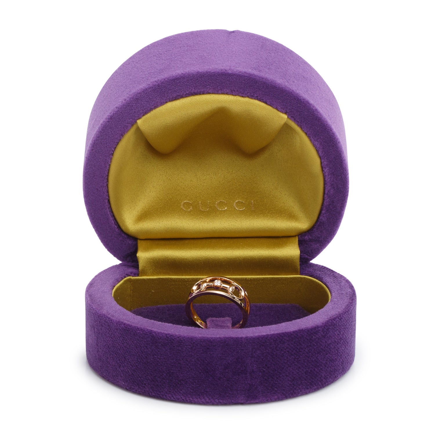 Gucci 18k Rose Gold Diamond Horsebit Ring, Size 16 7.5 w/ Box