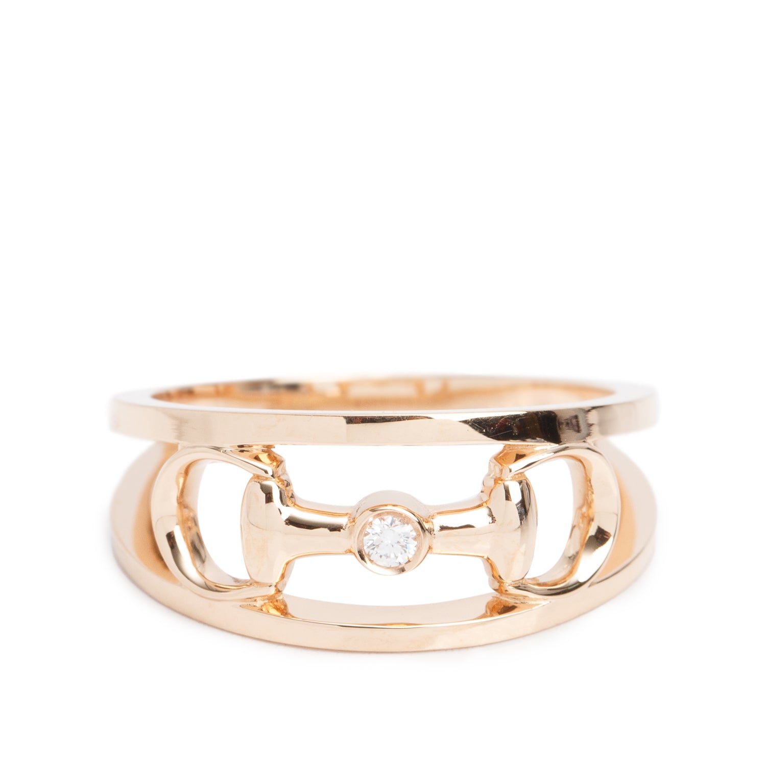 Gucci 18k Rose Gold Diamond Horsebit Ring, Size 16 7.5 w/ Box