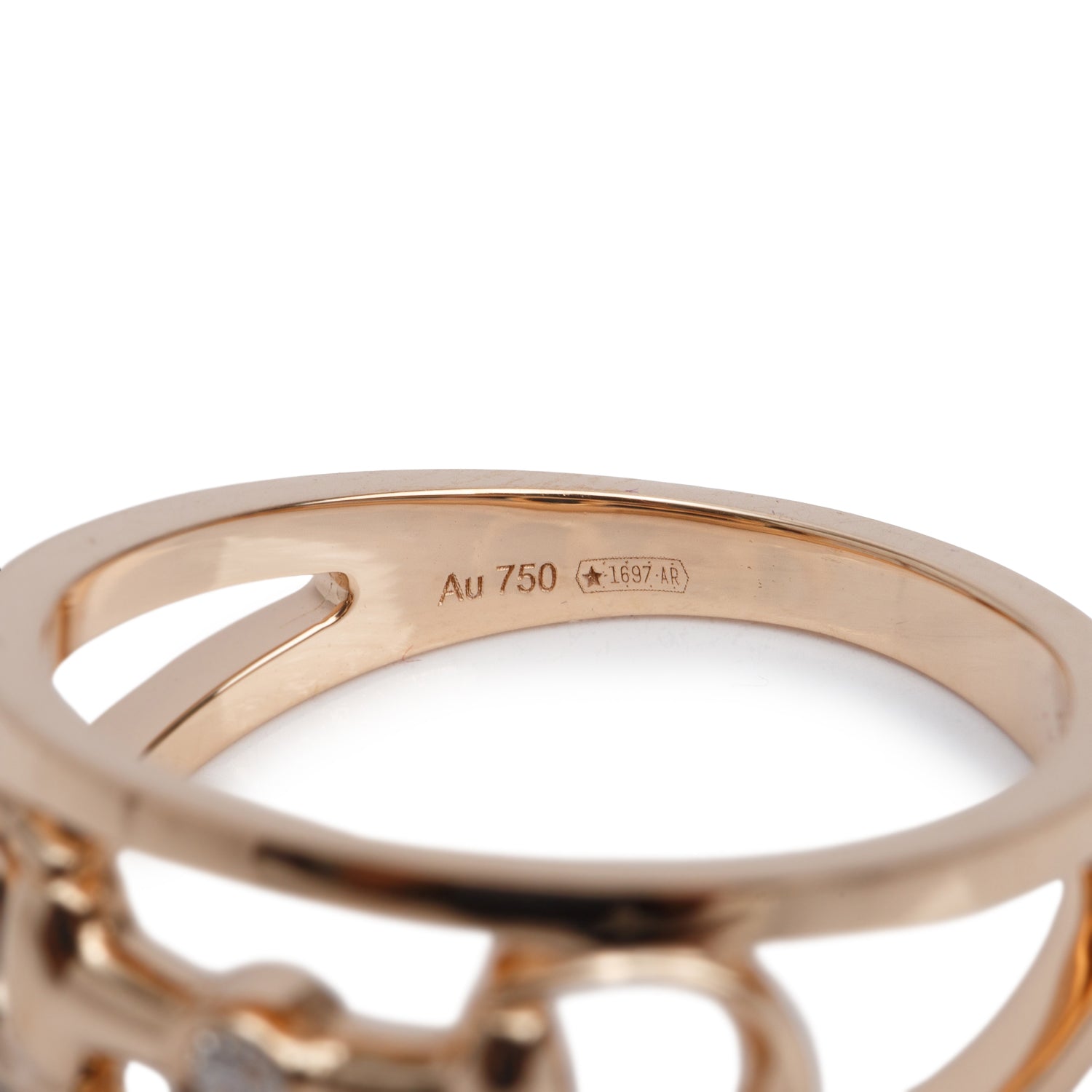 Gucci 18k Rose Gold Diamond Horsebit Ring, Size 16 7.5 w/ Box