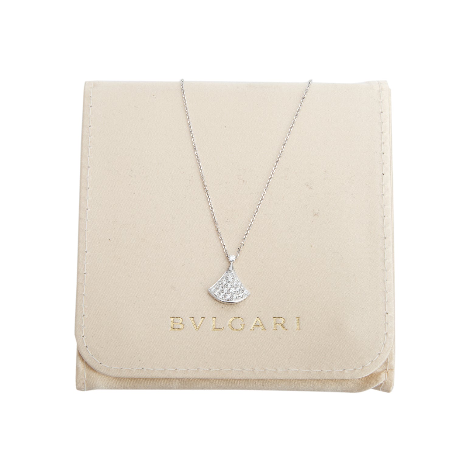 BVLGARI 18k White Gold Pave Diamond Divas' Dream Pendant Necklace w/ Pouch & Receipt