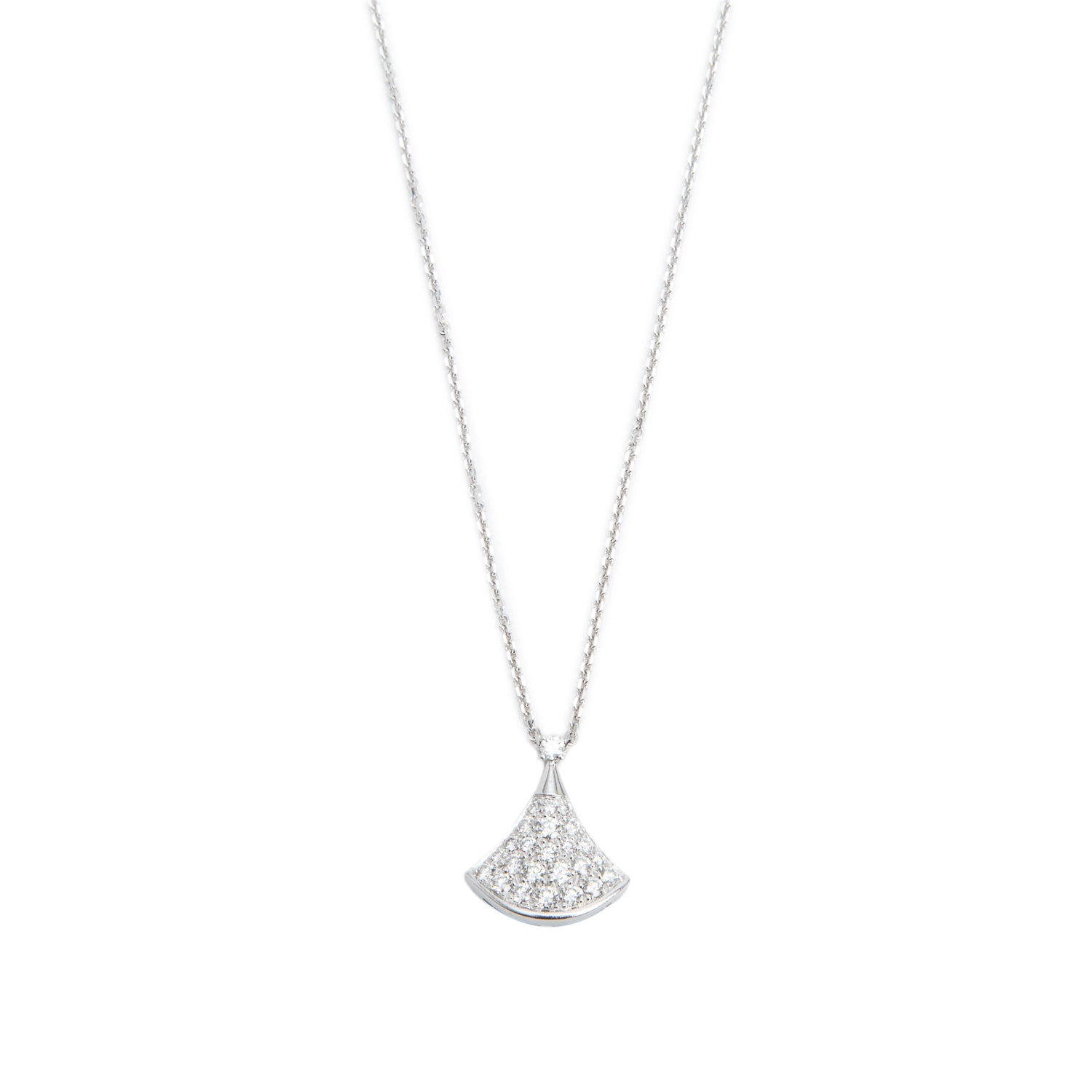 BVLGARI 18k White Gold Pave Diamond Divas' Dream Pendant Necklace w/ Pouch & Receipt