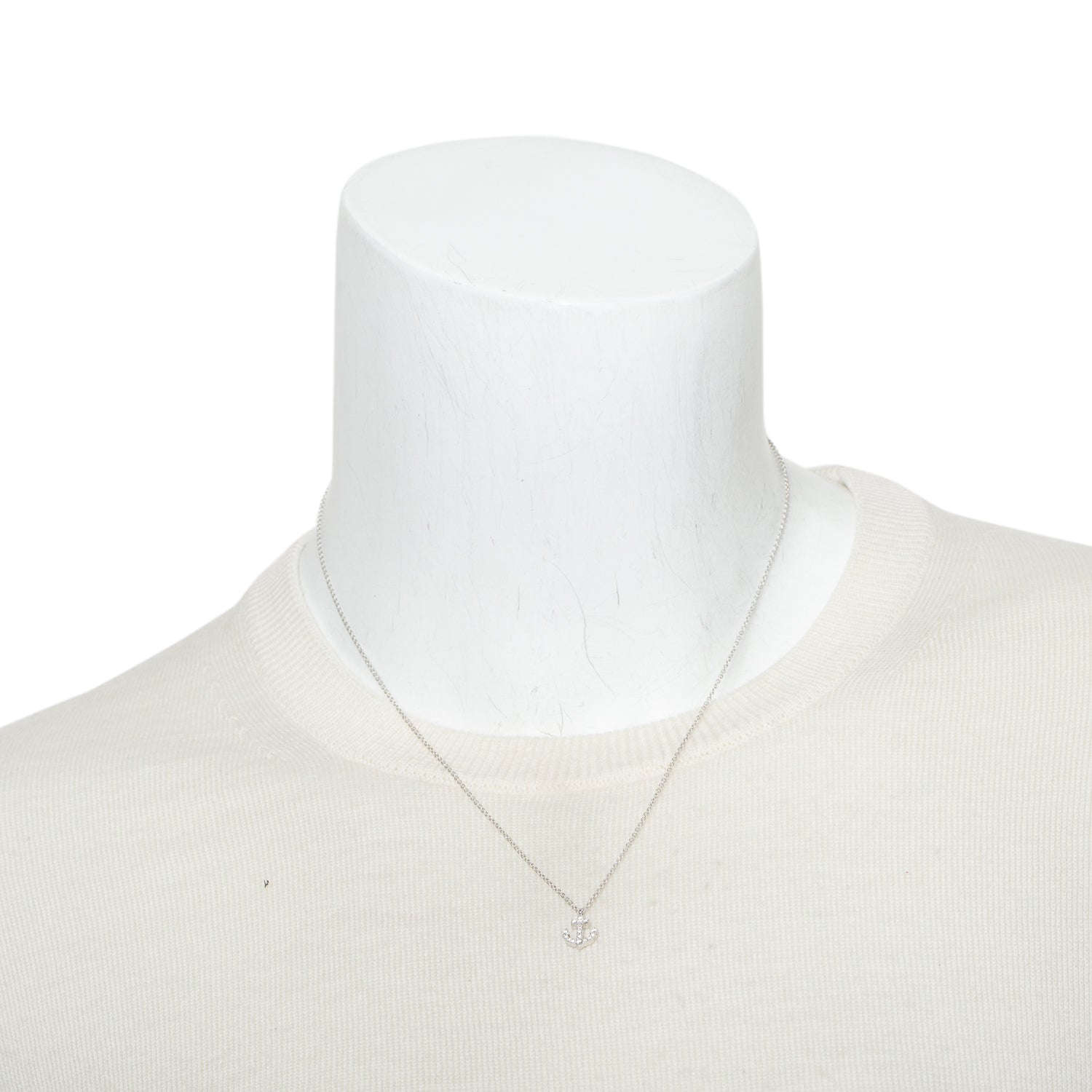 Tiffany & Co. 18k White Gold Diamond Mini Anchor Pendant Necklace w/ Box