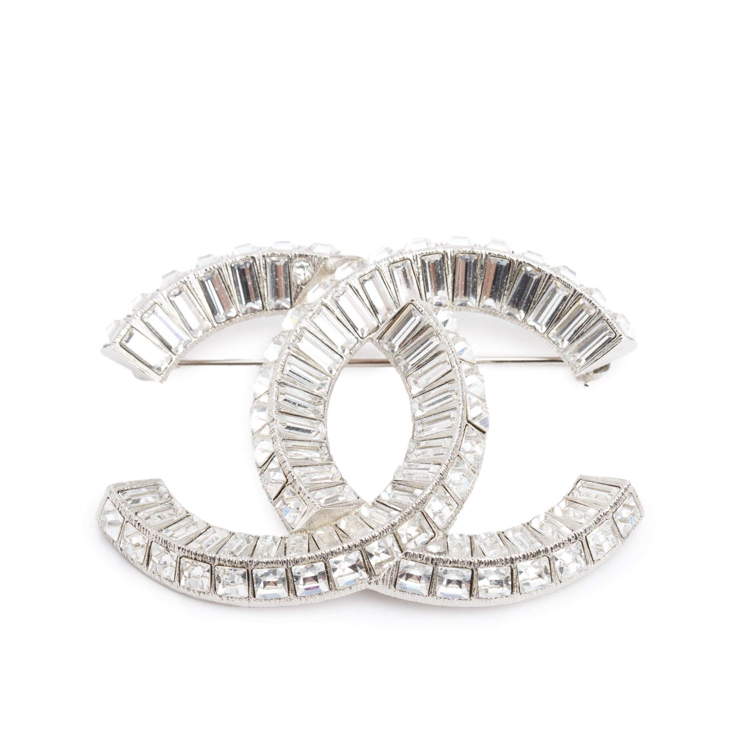 Chanel 2020 Palladium Plated Strass Large CC Brooch