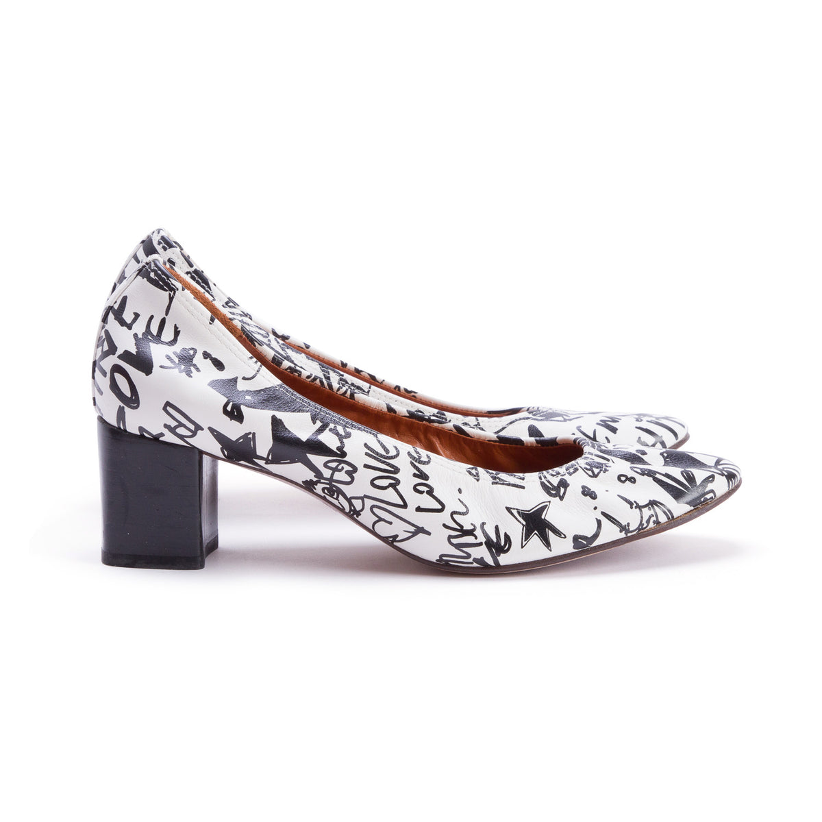 Lanvin White Calfskin Graffiti Ballerina Heels, Women's Size 37.5 w/ Box