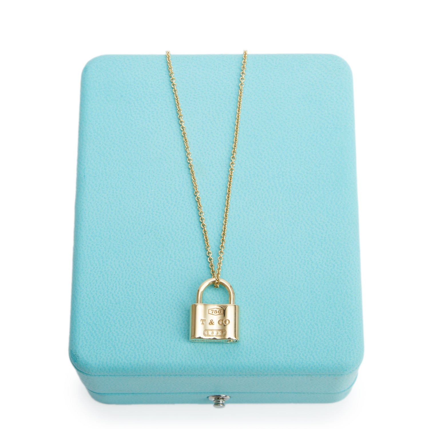 Tiffany & Co. 18k Yellow Gold 1837 Padlock Pendant Necklace w/ Box
