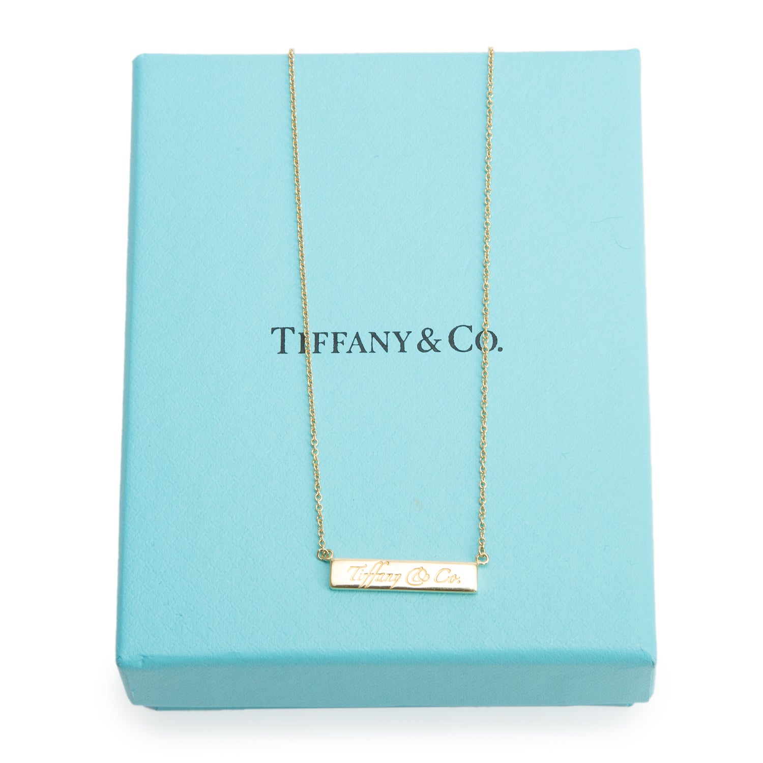 Tiffany & Co. 18k Yellow Gold Notes Bar Pendant Necklace w/ Box