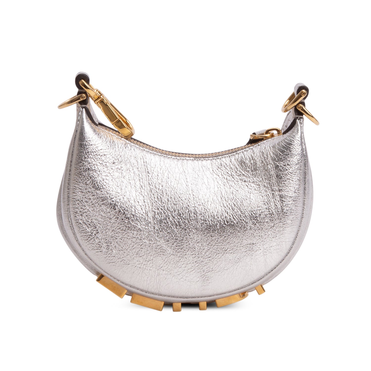 Fendi 2022 Silver Vitello Grace Matte Nano Fendigraphy Hobo Charm
