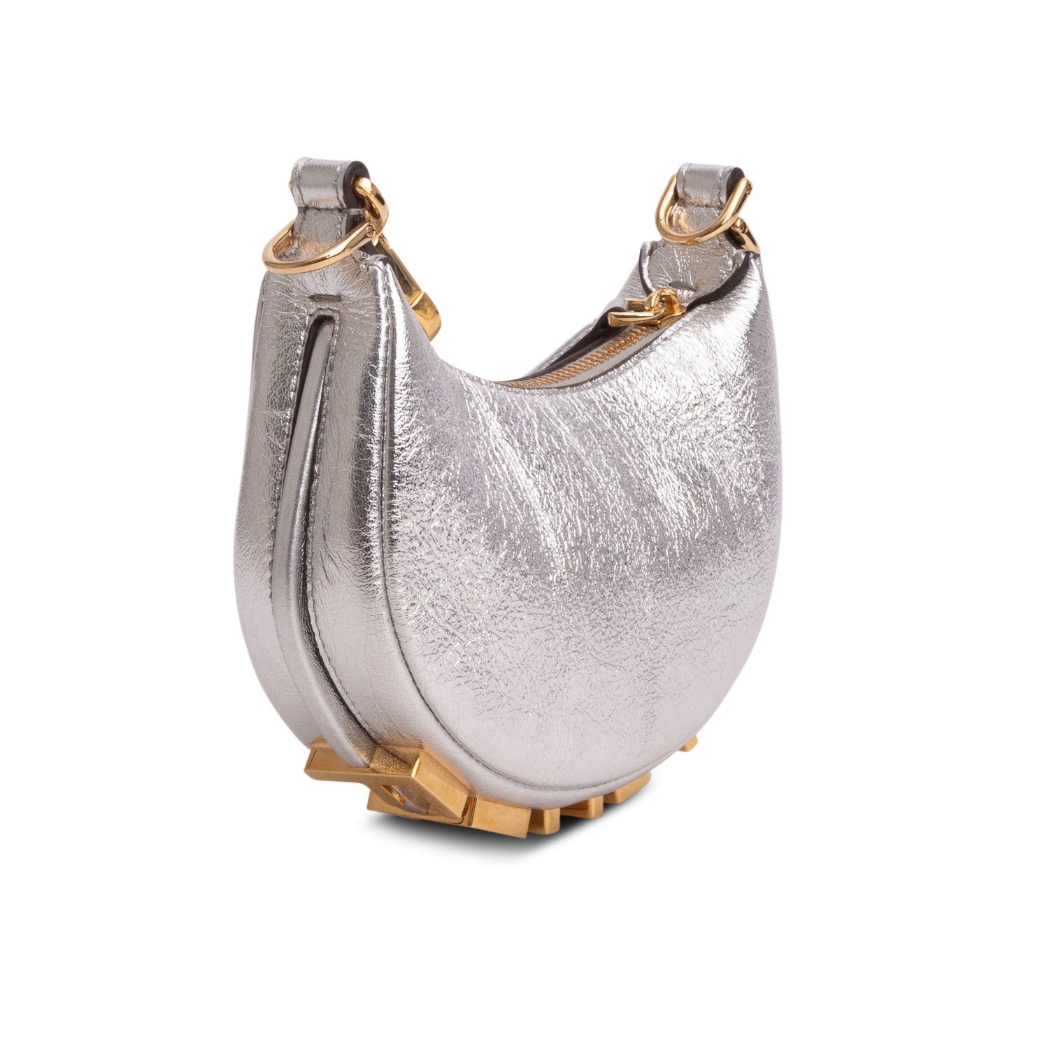 Fendi 2022 Silver Vitello Grace Matte Nano Fendigraphy Hobo Charm