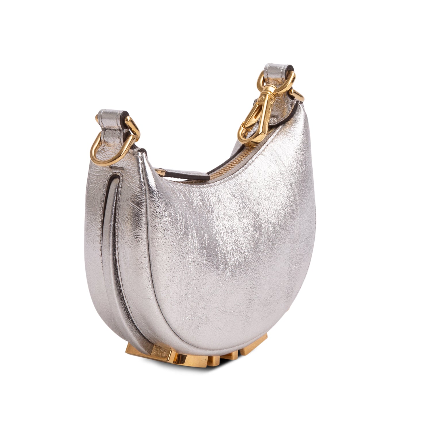 Fendi 2022 Silver Vitello Grace Matte Nano Fendigraphy Hobo Charm