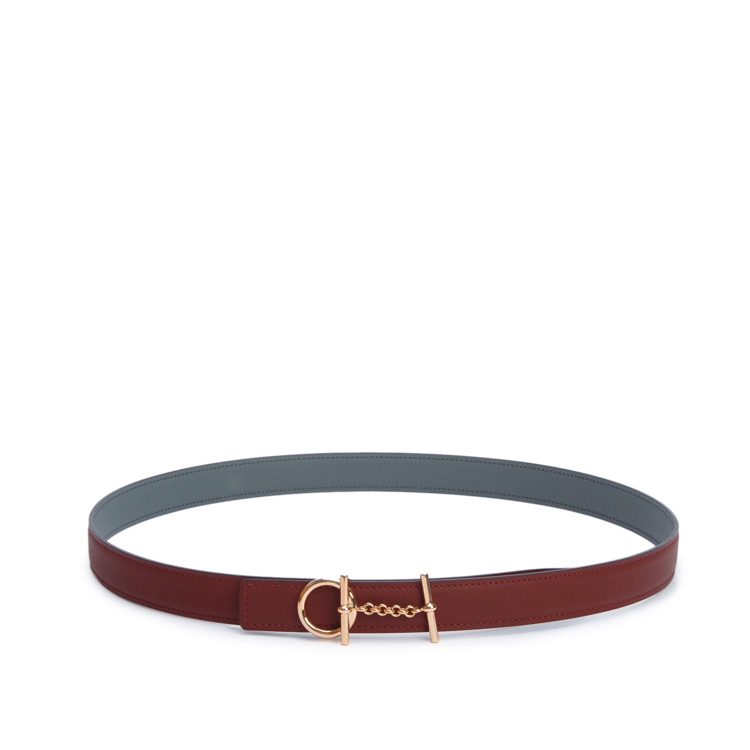 Hermes 2025 Rouge H/Vert Amande Swift & Epsom Leather Chaine D'Ancre Reversible Belt, Size 95 w/ Box