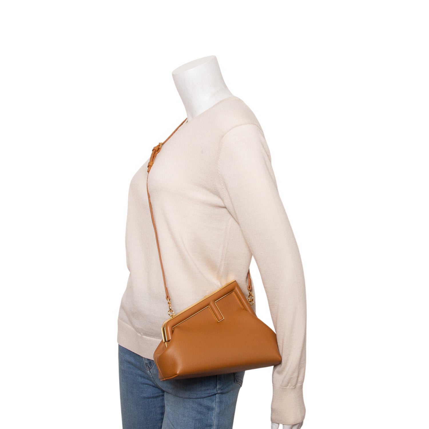 Fendi Brown Nappa Leather Small Fendi First Bag w/ Strap