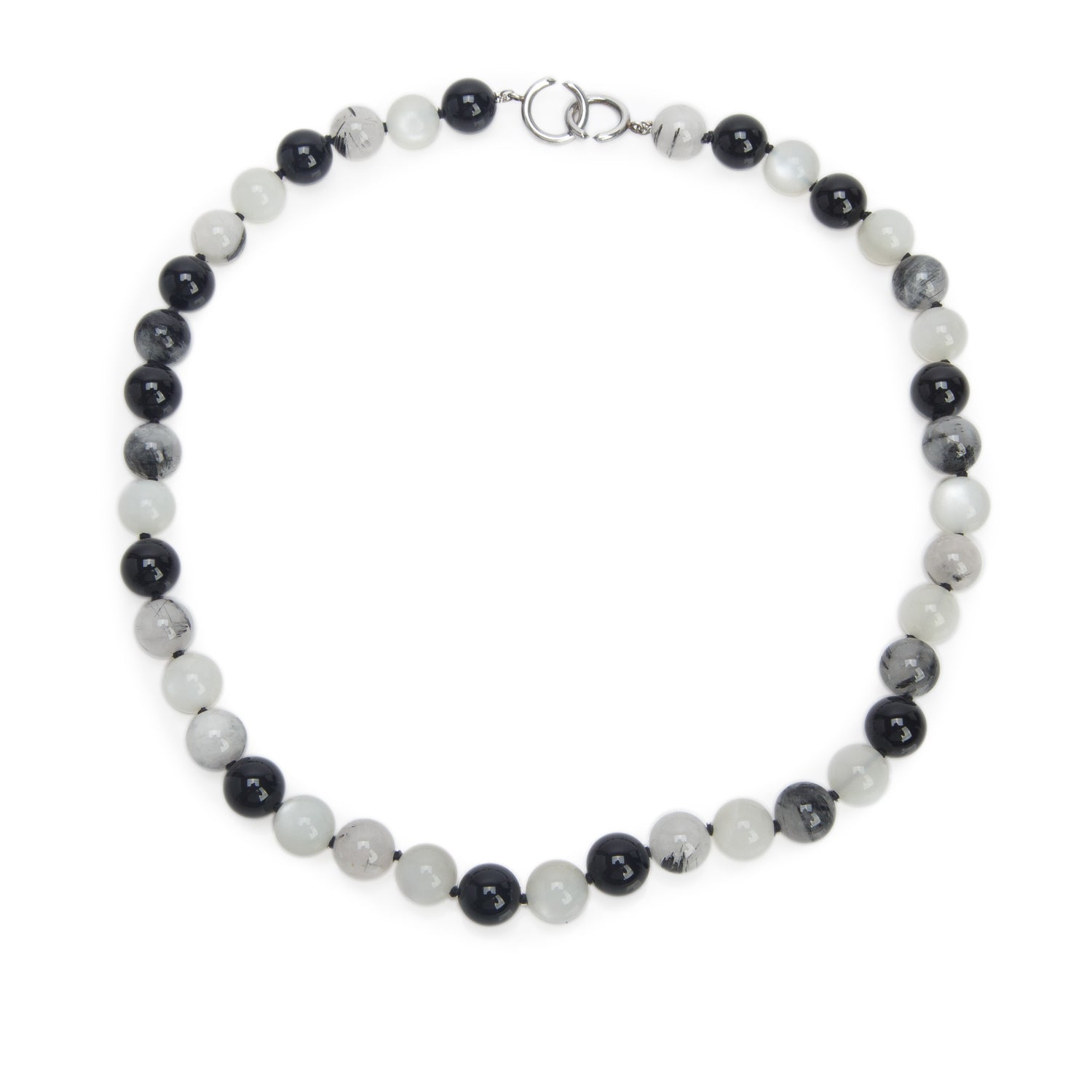 Tiffany & Co. Paloma Picasso Sterling Silver Moonstone, Tourmalinated Quartz & Onyx Bead Necklace