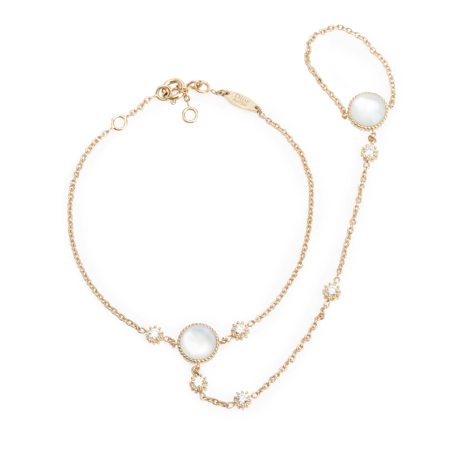 Christian Dior 18k Yellow Gold Mother of Pearl & Diamond Rose Des Vents Hand Chain Bracelet