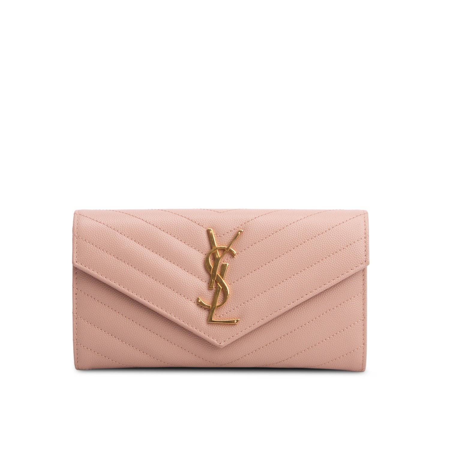 Saint Laurent 2023 Pink Grain de Poudre Cassandre Matelasse Large Flap Wallet
