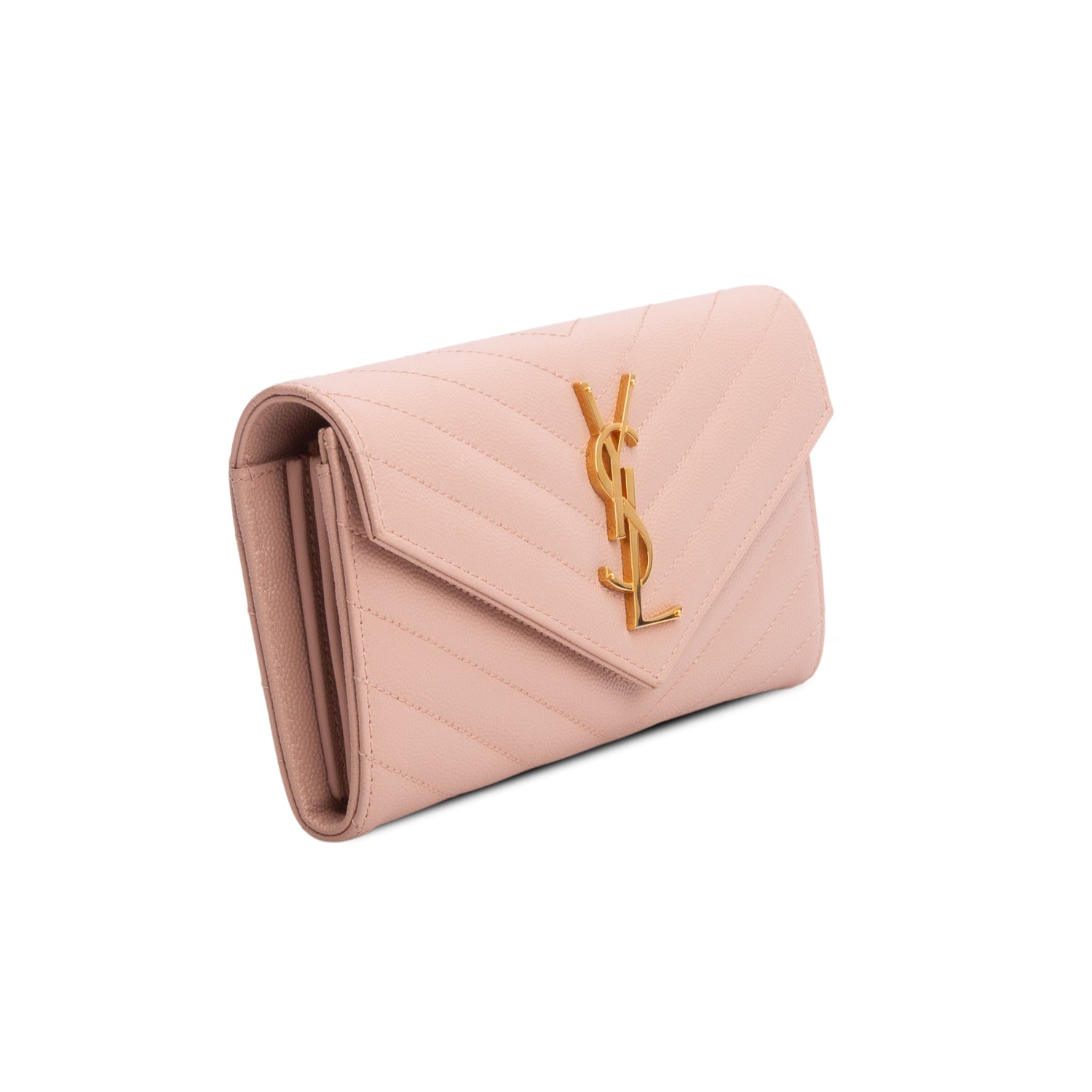 Saint Laurent 2023 Pink Grain de Poudre Cassandre Matelasse Large Flap Wallet