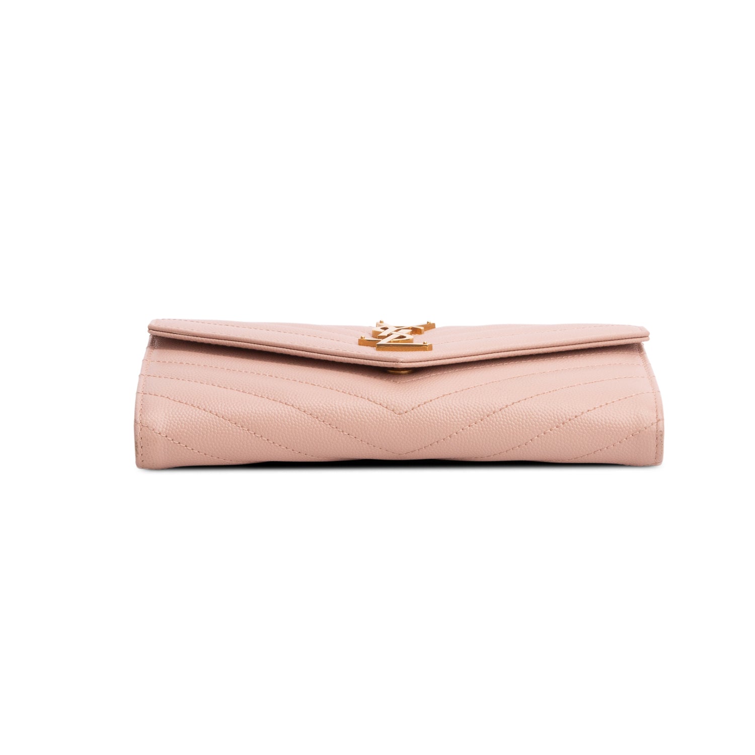 Saint Laurent 2023 Pink Grain de Poudre Cassandre Matelasse Large Flap Wallet