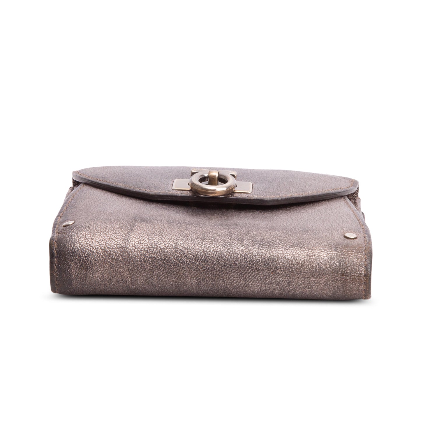 Ferragamo Silver Calfskin Gancini French Wallet