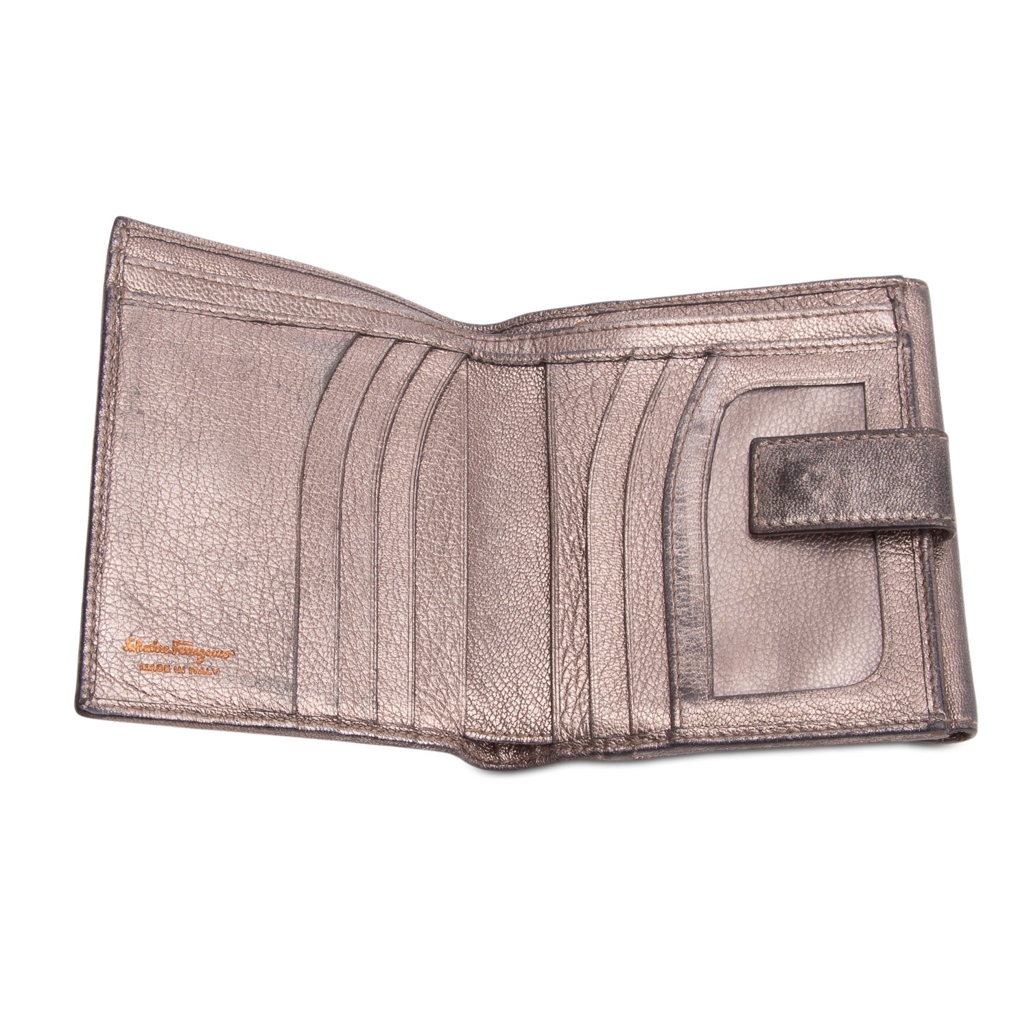 Ferragamo Silver Calfskin Gancini French Wallet