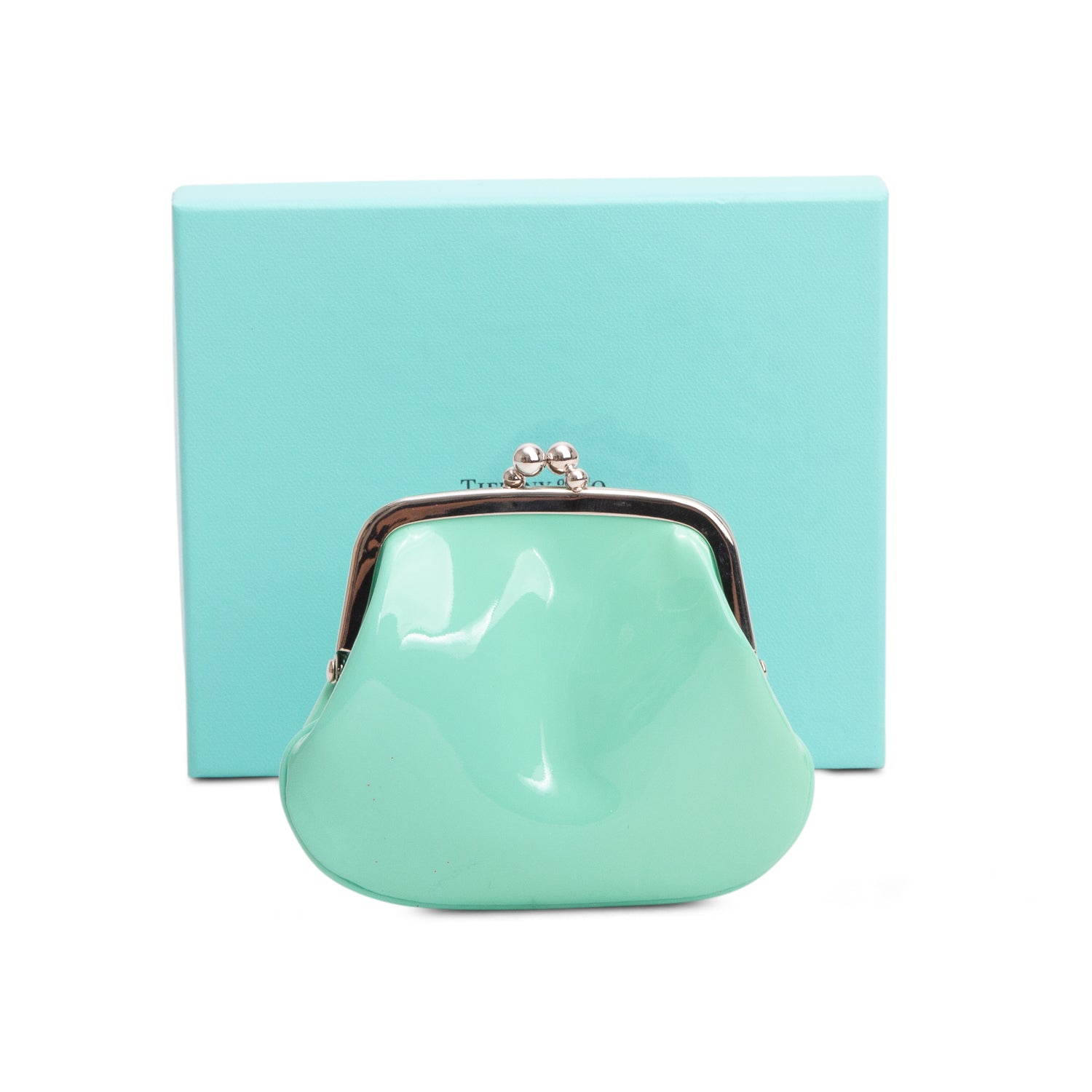 Tiffany & Co. Blue Patent Leather Kiss-Lock Coin Purse w/ Box