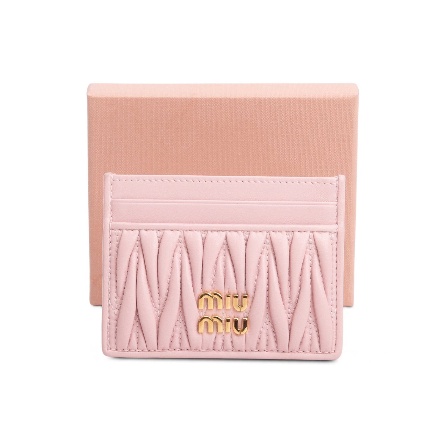 Miu Miu Pink Nappa Leather Matelasse Card Holder w/ Box