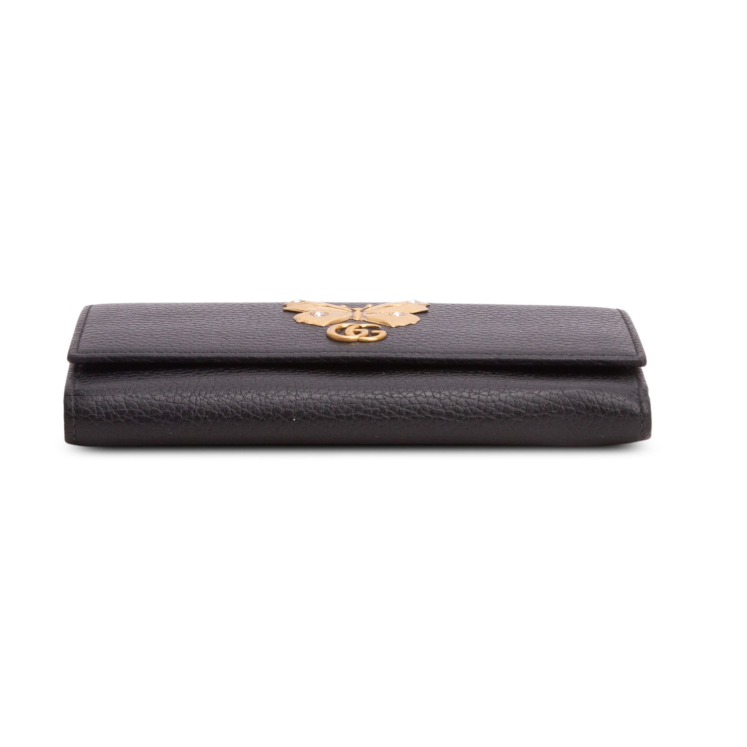 Gucci Black Pebbled Calfskin Butterfly Farfalla Continental Wallet w/ Box