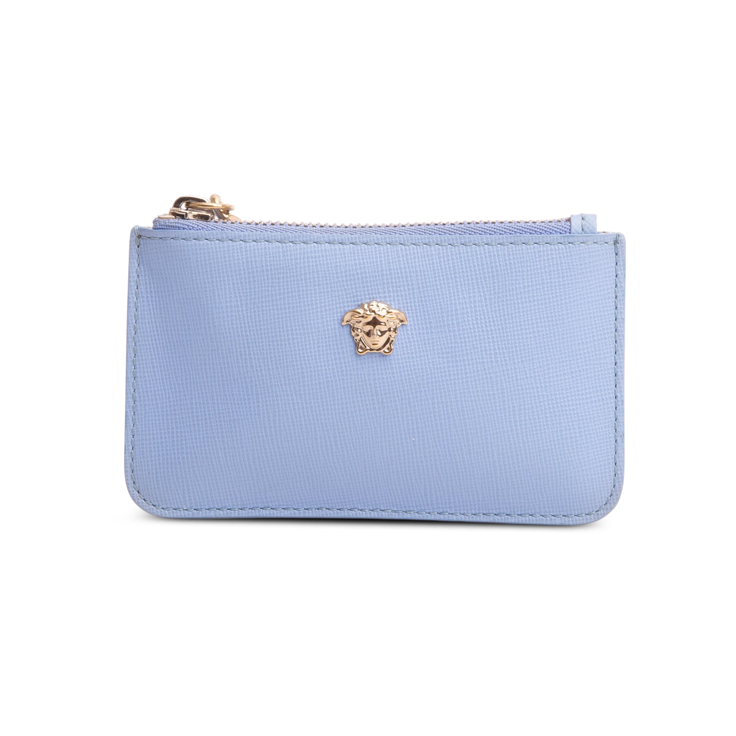 Versace Blue Calf Leather La Medusa Zip Pouch