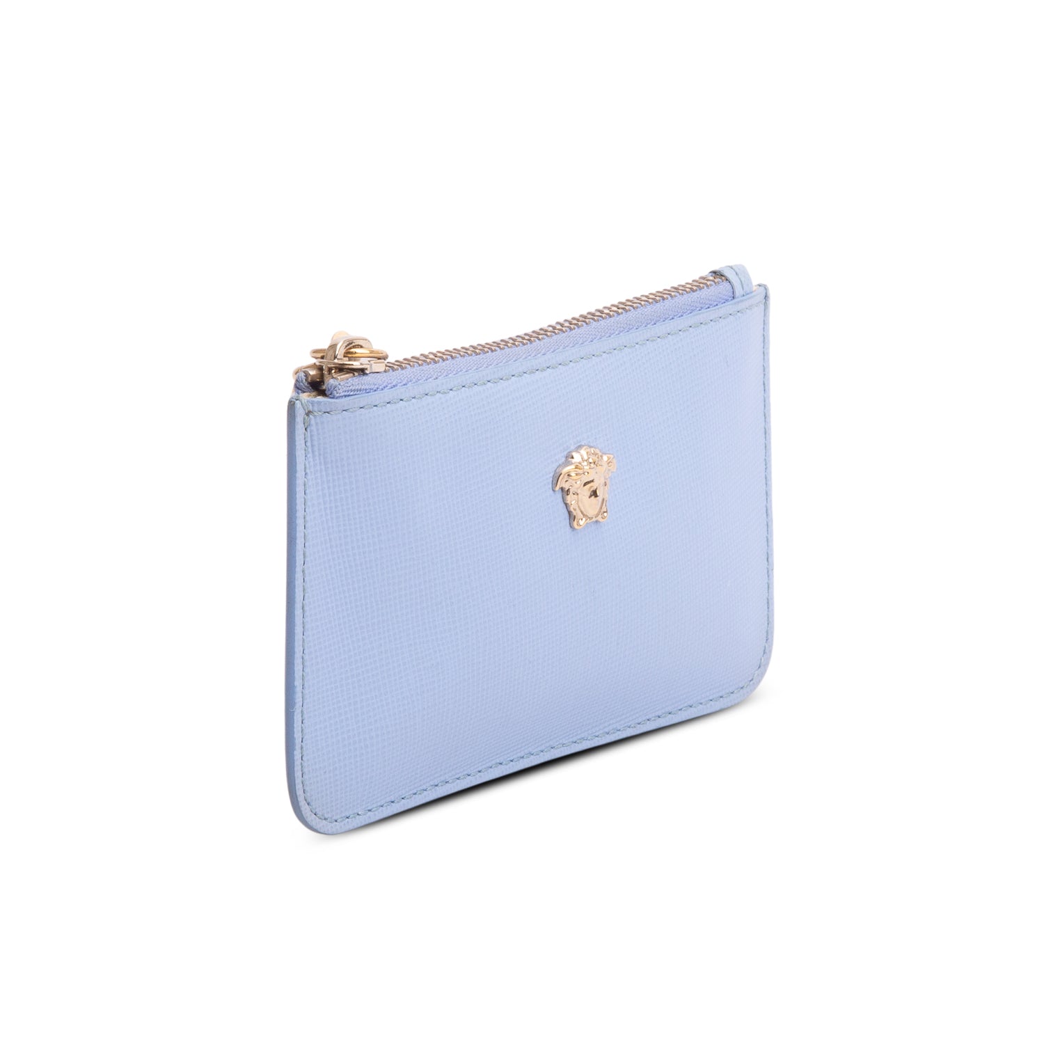 Versace Blue Calf Leather La Medusa Zip Pouch