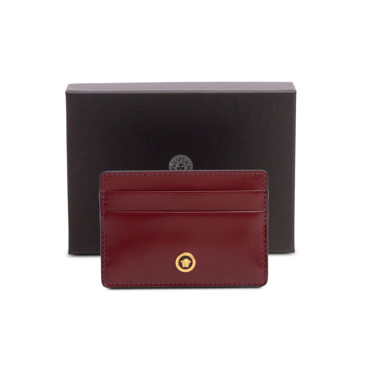 Versace Burgundy Patent Leather La Medusa Card Holder