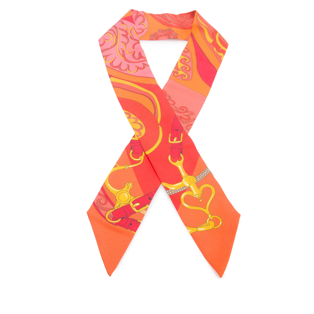 Hermes Orange & Multicolor 'Festival des Amazones' Silk Twilly w/ Box