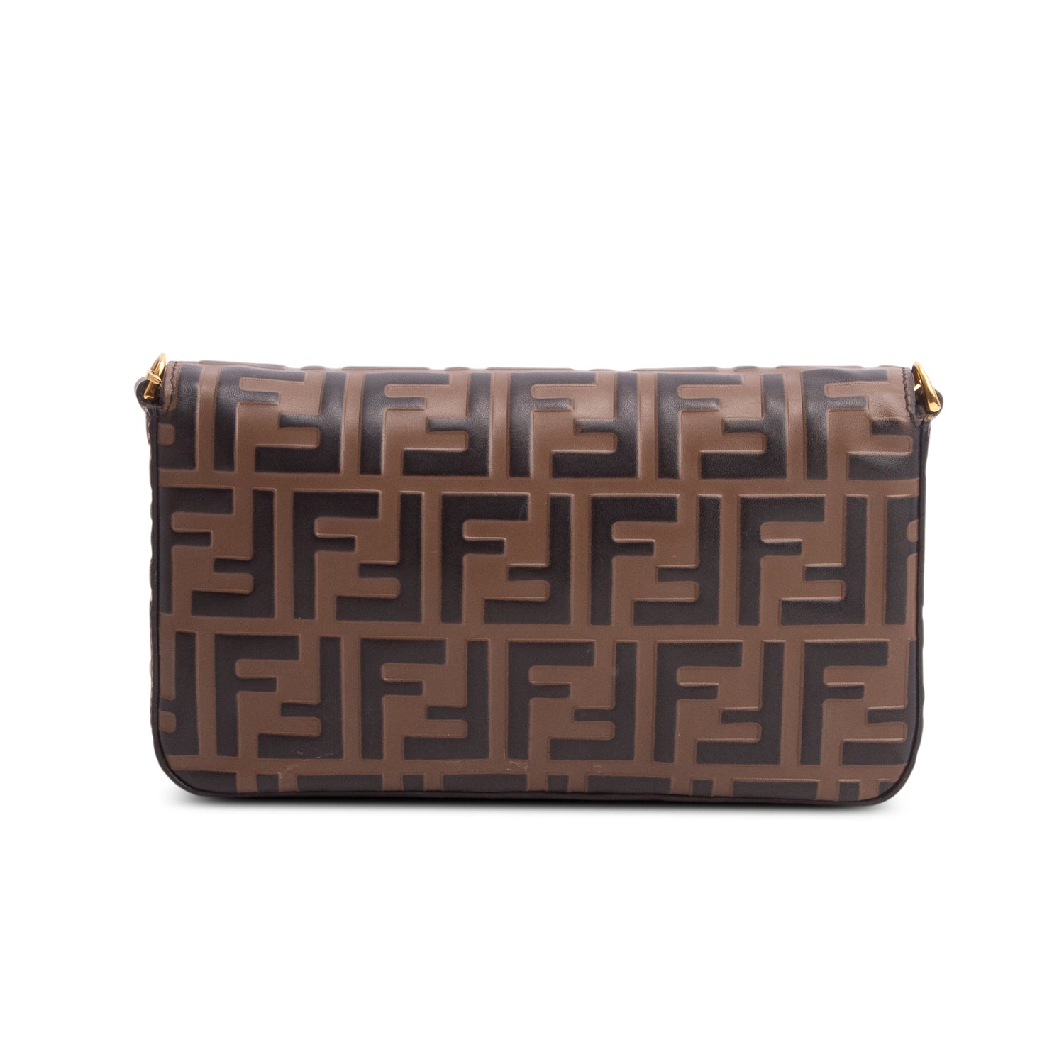 Fendi Brown Vitello Soft F is Fendi Embossed Continental Wallet on Chain w/ Box & Insert