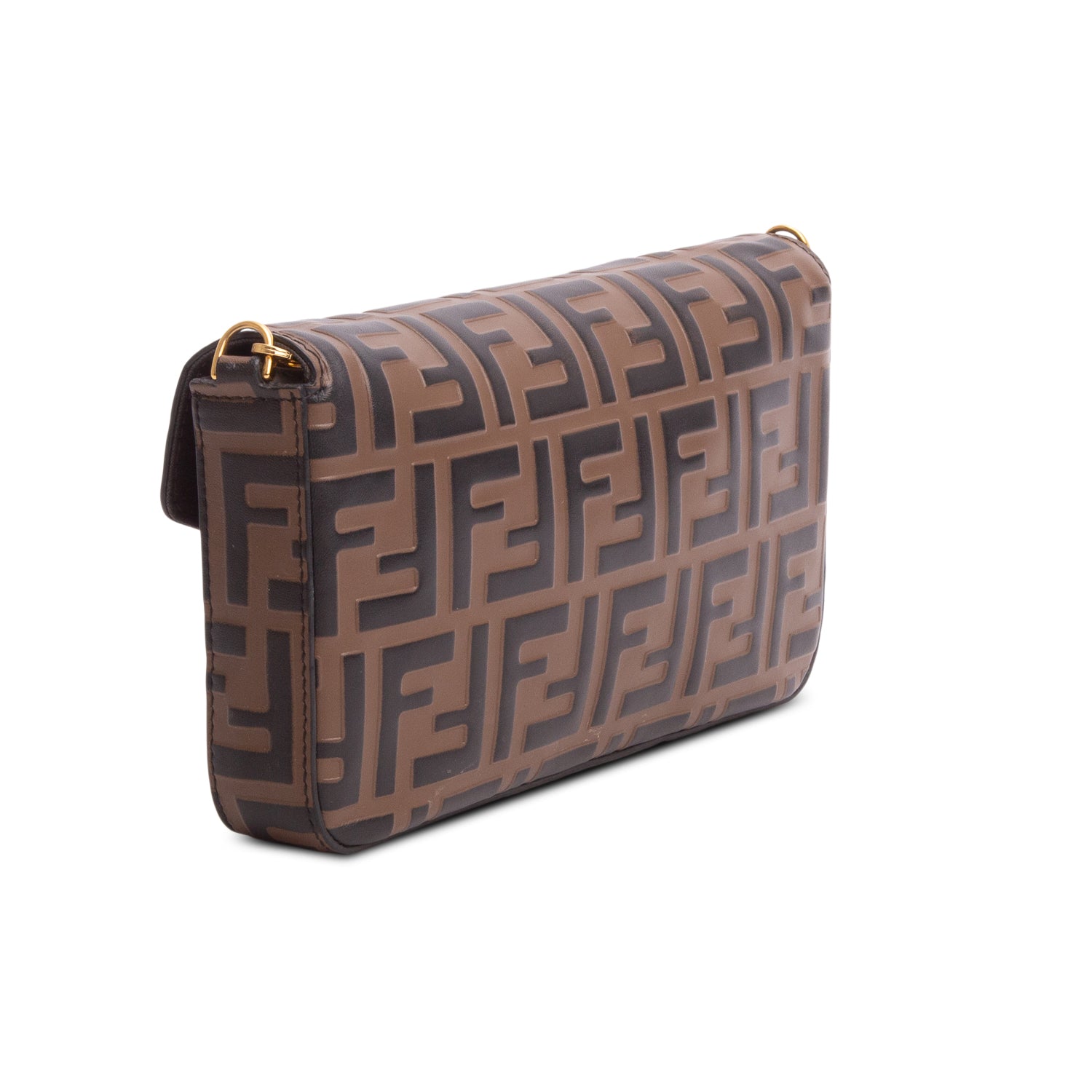 Fendi Brown Vitello Soft F is Fendi Embossed Continental Wallet on Chain w/ Box & Insert