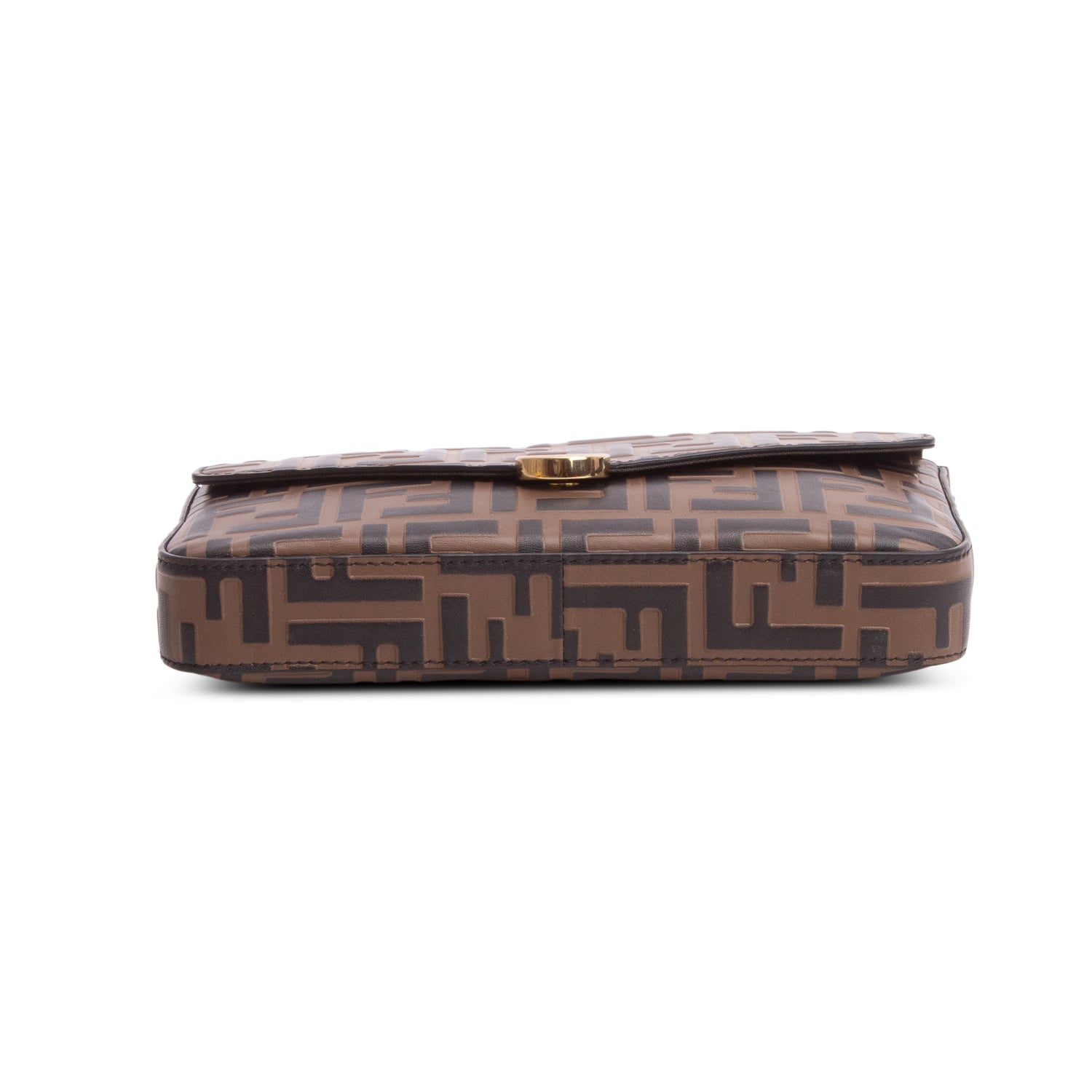 Fendi Brown Vitello Soft F is Fendi Embossed Continental Wallet on Chain w/ Box & Insert