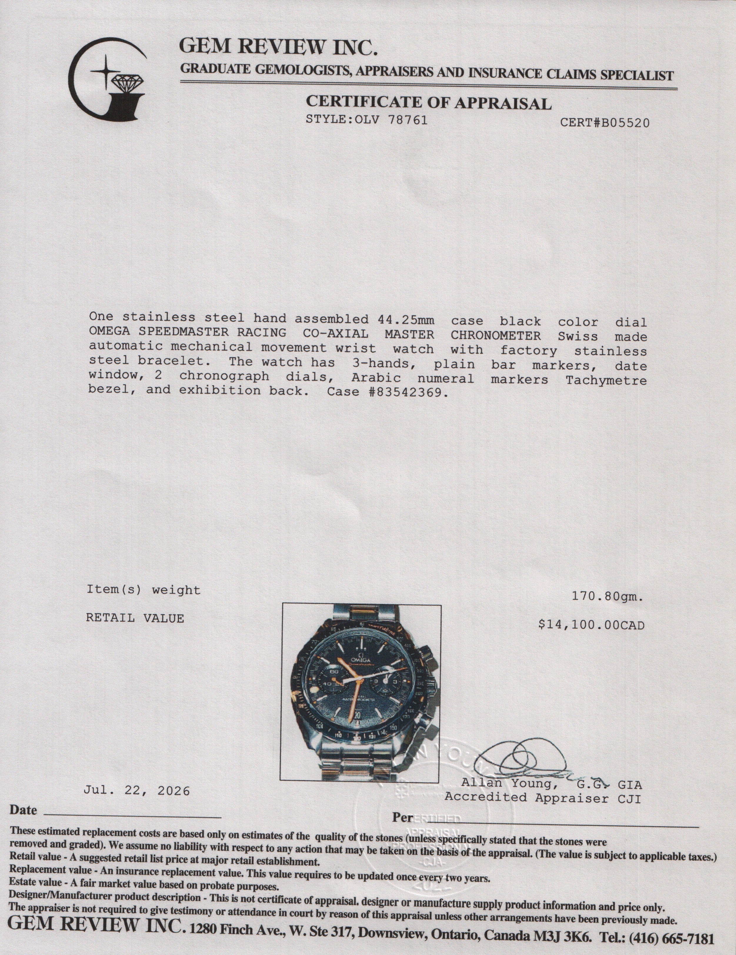 Omega Stainless Steel Speedmaster Racing Co-Axial Master Chronometer 44.25MM Chronograph Automatic Watch