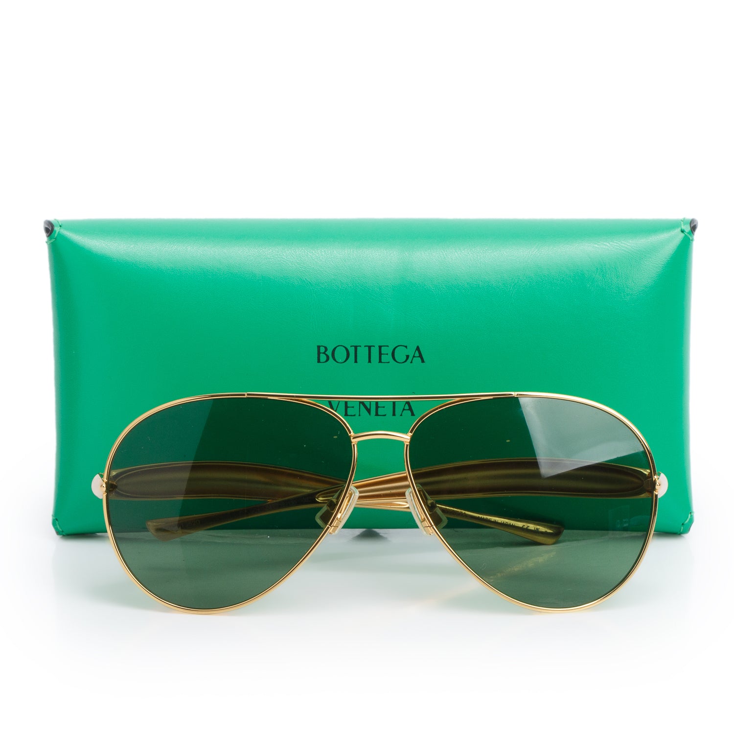 Bottega Veneta BV1305S Gold Sardine Pilot Sunglasses w/ Case