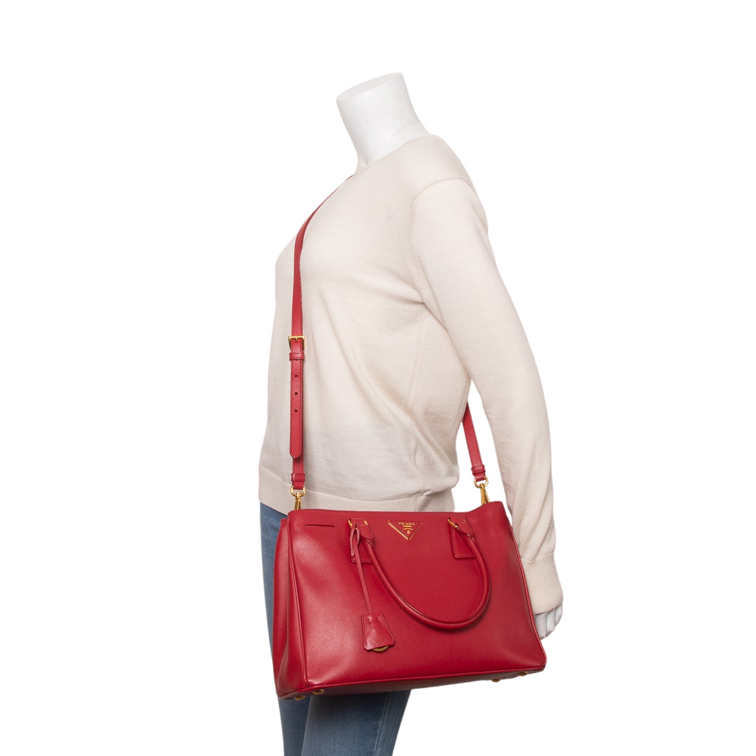 Prada Red Saffiano Medium Galleria Tote w/ Strap & Authenticity Card