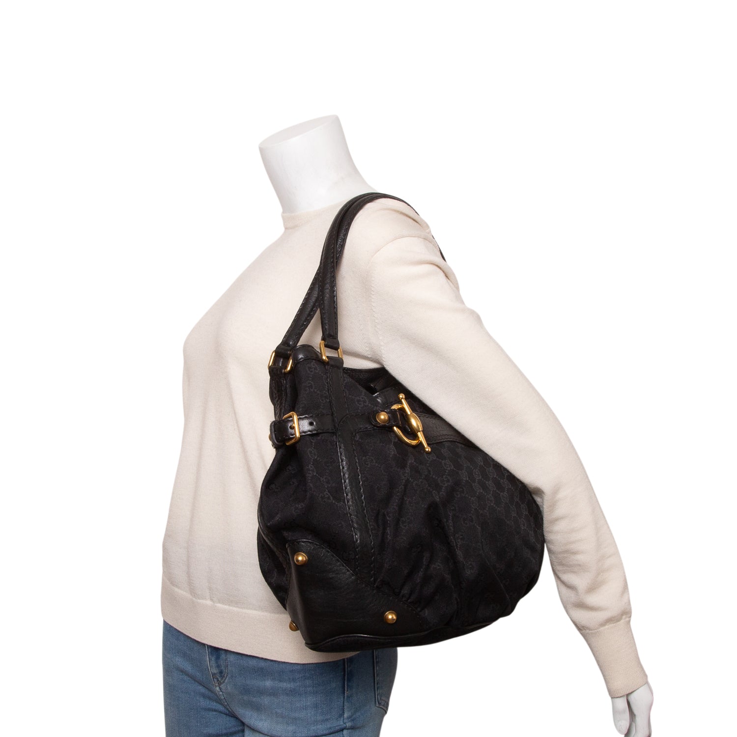 Gucci Black Monogram Medium Jockey Tote