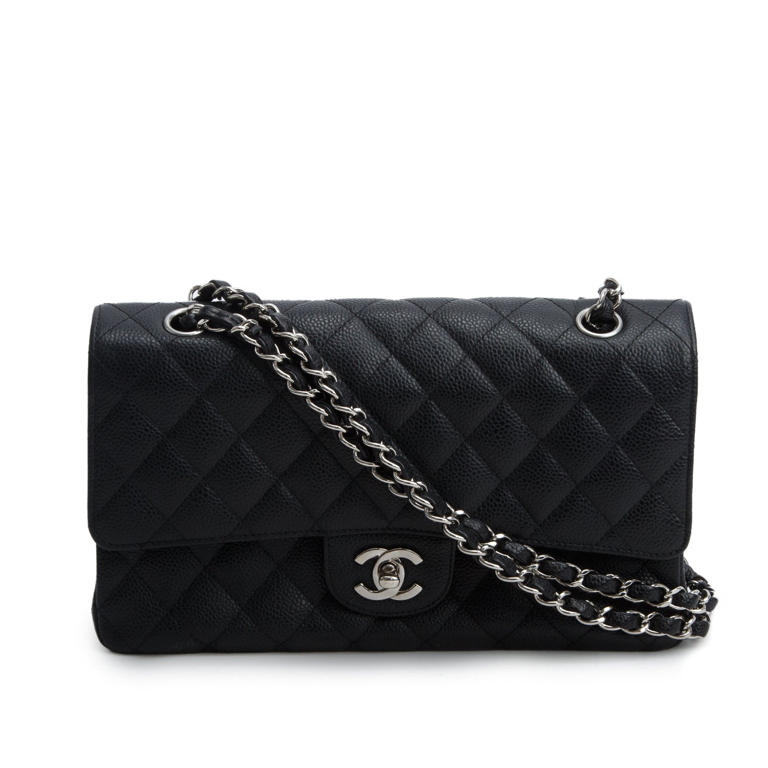 Chanel Black Caviar Leather Classic Medium Double Flap Bag w/ Authenticity Card