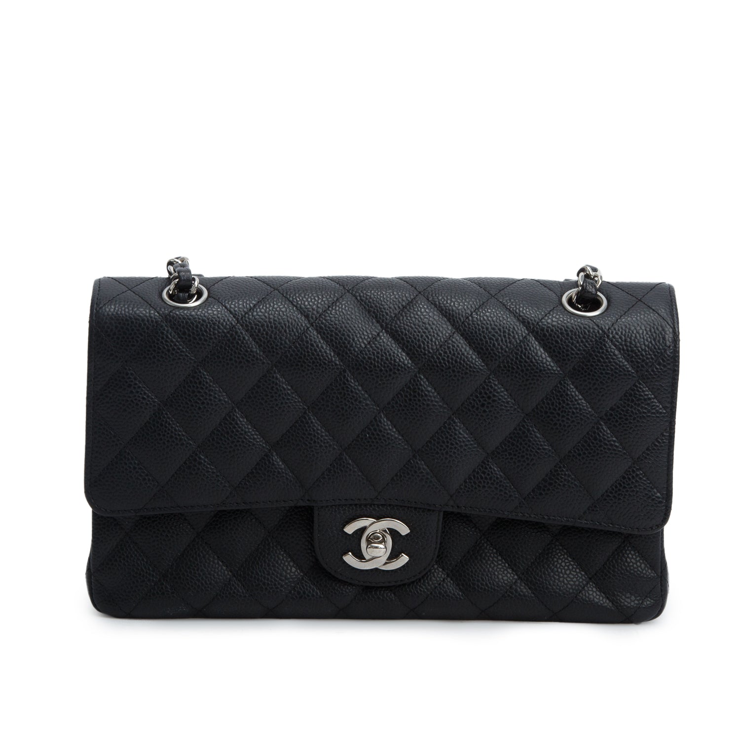 Chanel Black Caviar Leather Classic Medium Double Flap Bag w/ Authenticity Card