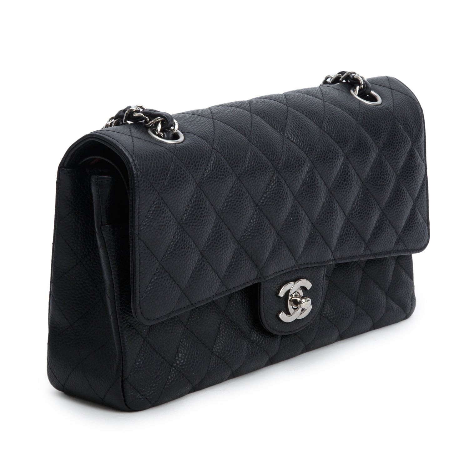 Chanel Black Caviar Leather Classic Medium Double Flap Bag w/ Authenticity Card