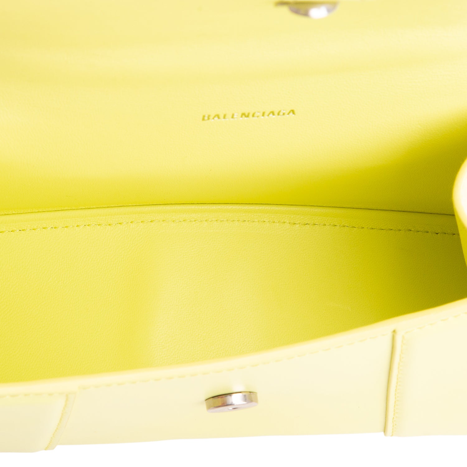 Balenciaga Yellow Shiny Box Calfskin Leather XS Hourglass Top Handle Bag w/ Strap