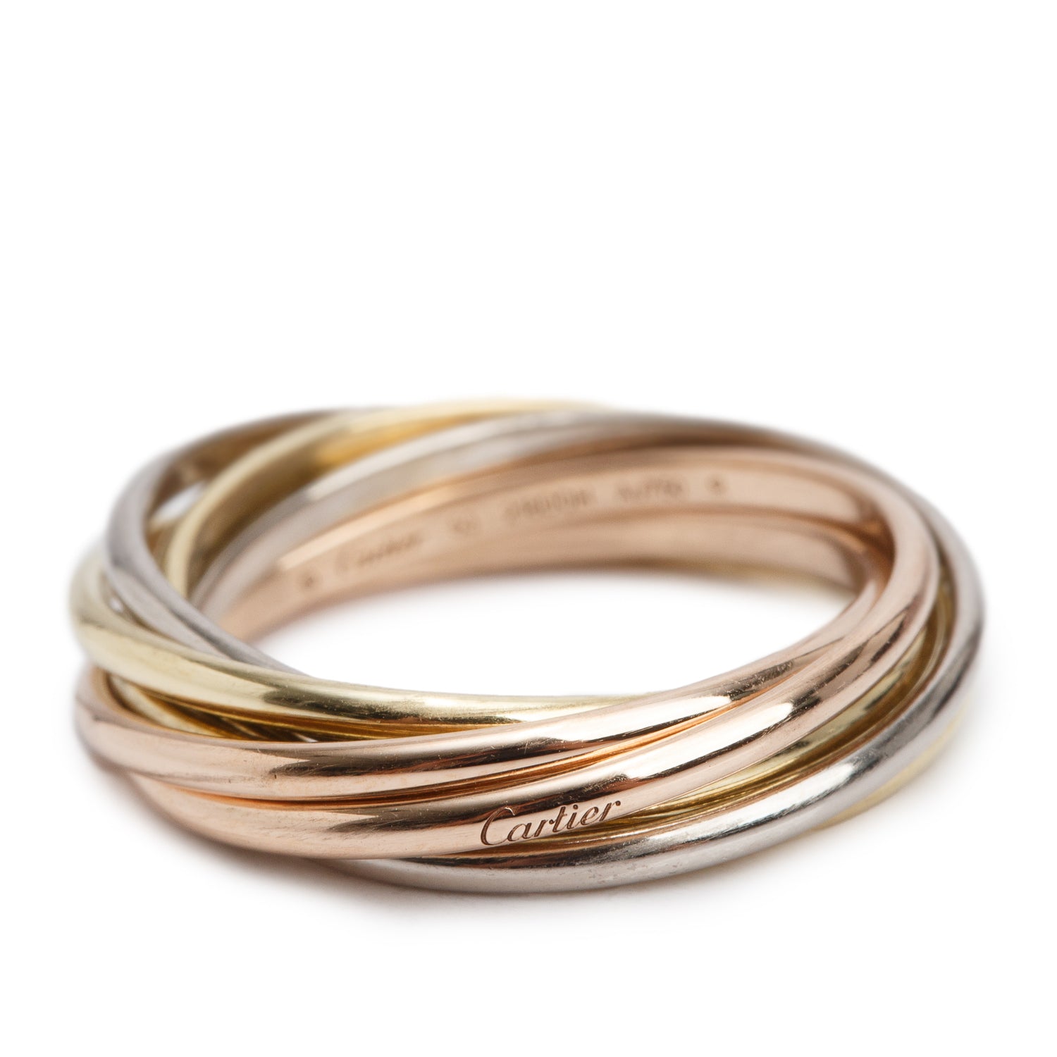 Cartier 2025 18k Yellow, White & Rose Gold Trinity Rolling Ring, Seven Rows Size 53 6.5 w/ Receipt & Certificate