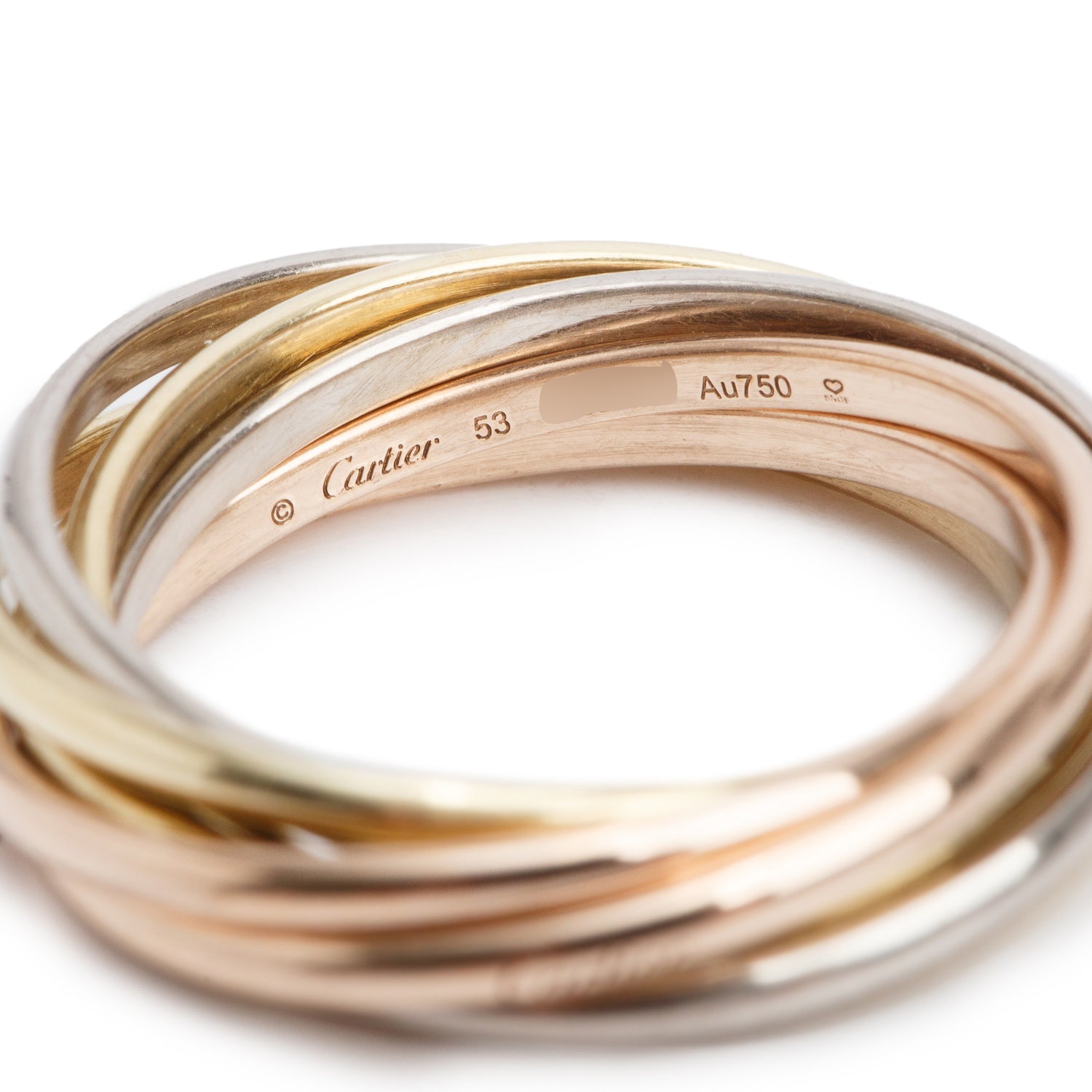 Cartier 2025 18k Yellow, White & Rose Gold Trinity Rolling Ring, Seven Rows Size 53 6.5 w/ Receipt & Certificate
