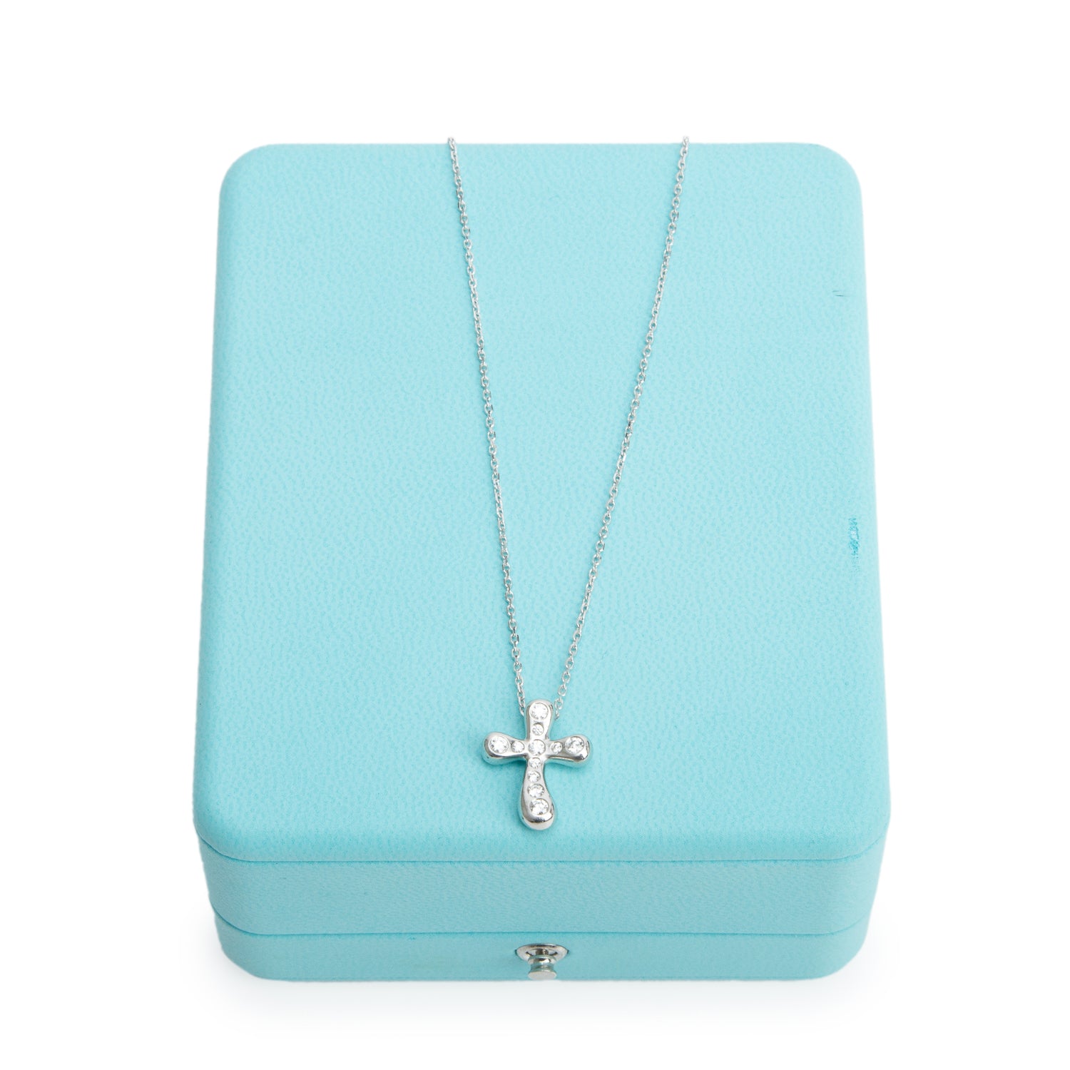 Tiffany & Co. Elsa Peretti Platinum & 18k White Gold Diamond Cross Pendant Necklace w/ Box