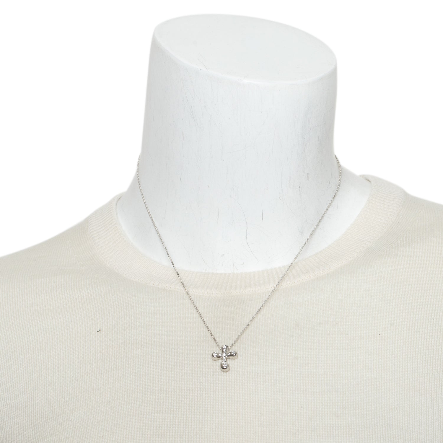Tiffany & Co. Elsa Peretti Platinum & 18k White Gold Diamond Cross Pendant Necklace w/ Box
