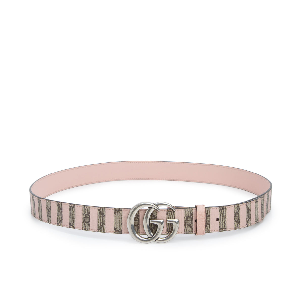 Gucci Pink Stripe GG Supreme GG Marmont Thin Belt, 100 40