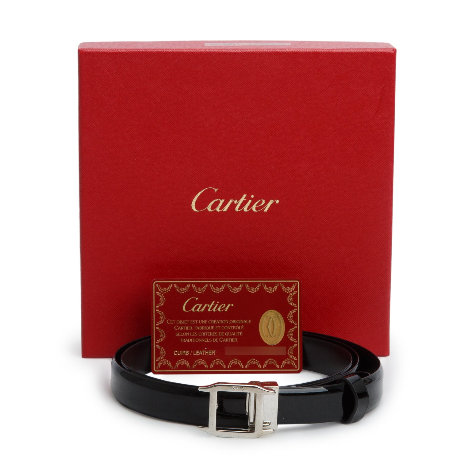 Cartier Black Cowhide Leather Santos De Cartier Buckle Belt w/ Box & Card